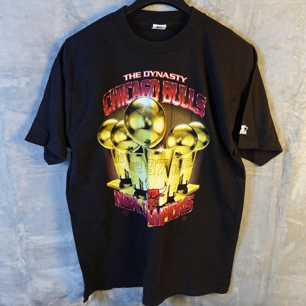 Vintage Chicago Bulls Shirt Mens Large Black NBA Champions Dynasty 90s Starter
